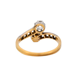 Bague Toi & Moi en or jaune, platine, perle et diamants