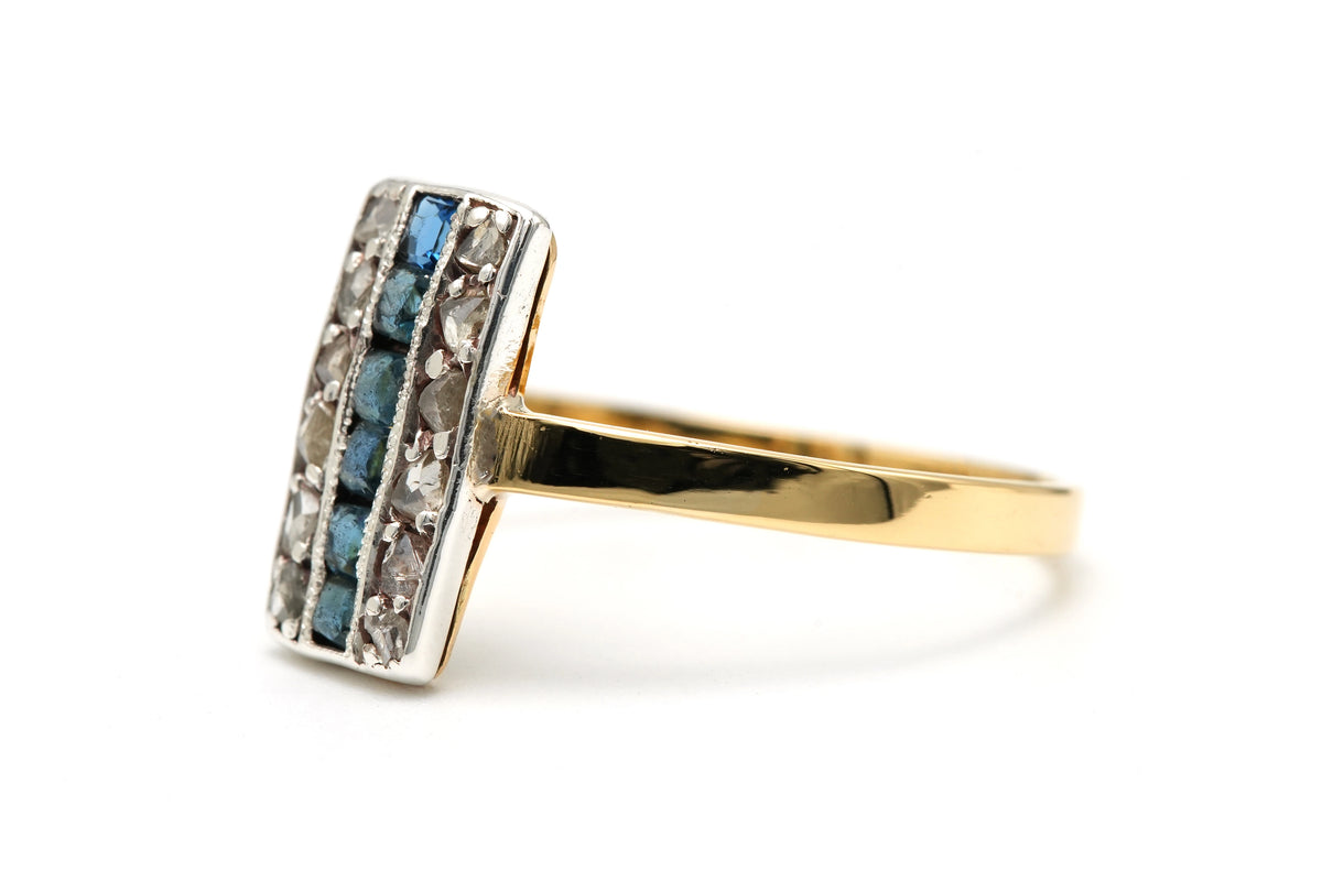 Bague en or jaune, saphirs et diamants