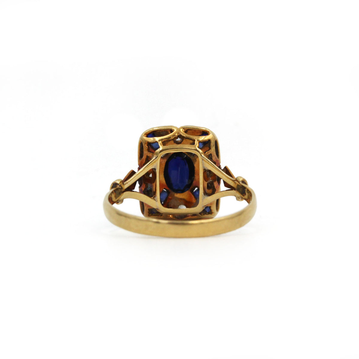 Bague Entourage en or jaune, platine, saphirs et diamants