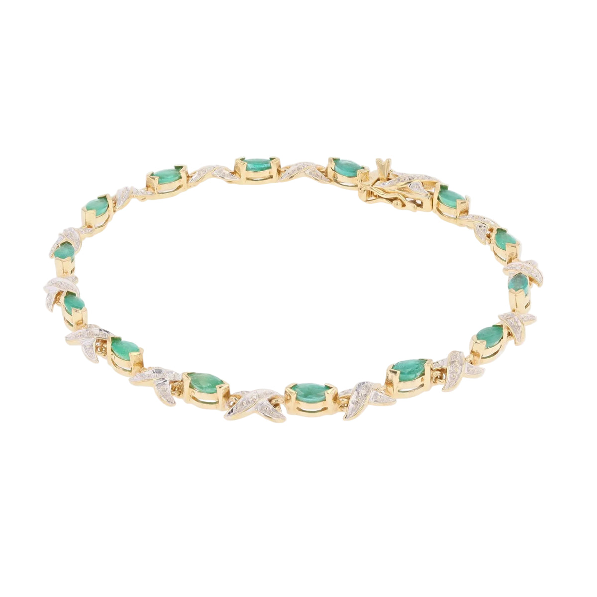 Bracelet Ligne en or jaune, émeraudes et diamants