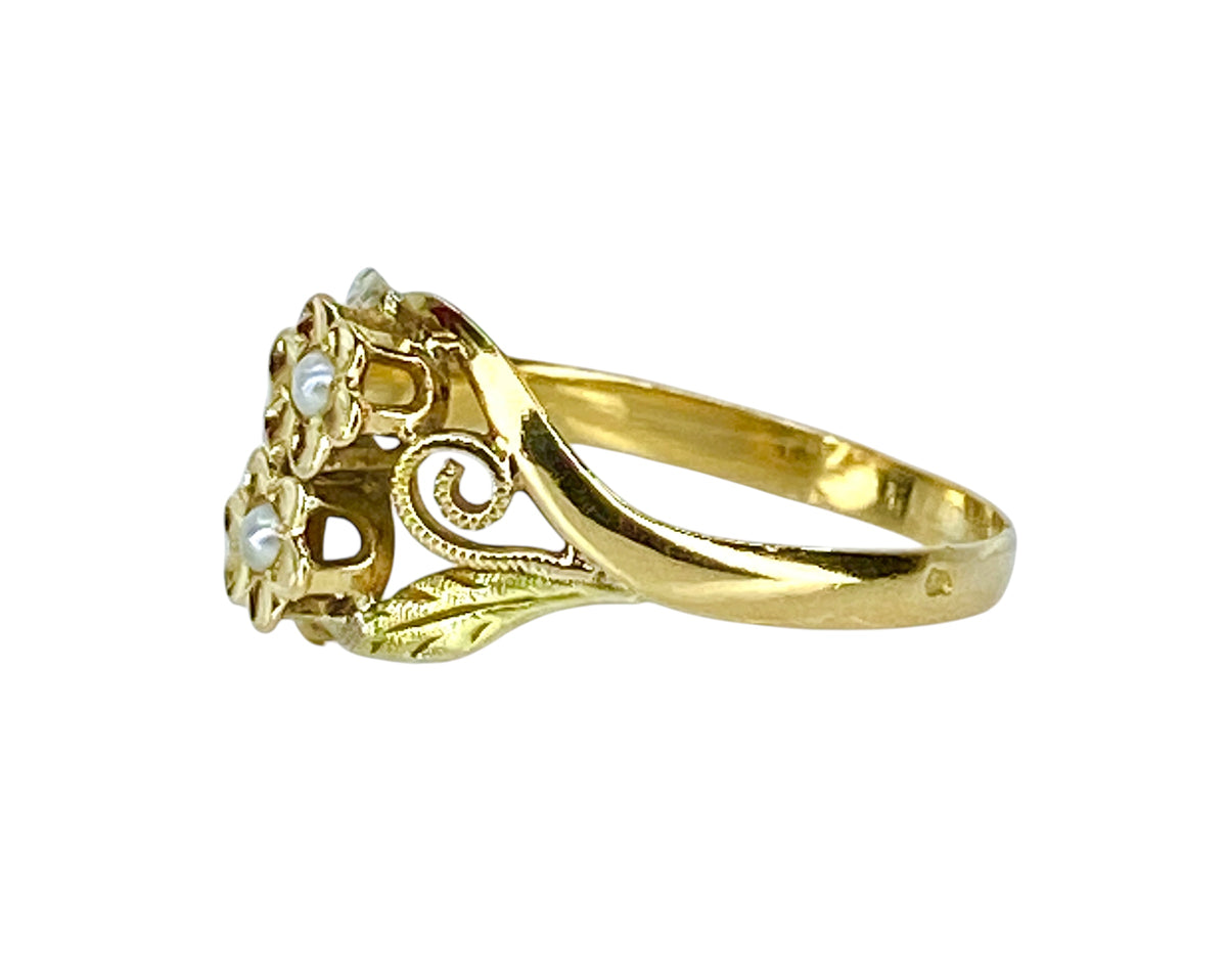Bague Fleurettes en or et perles de culture