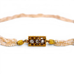 Collier Ras de Cou en or jaune, perles et diamants