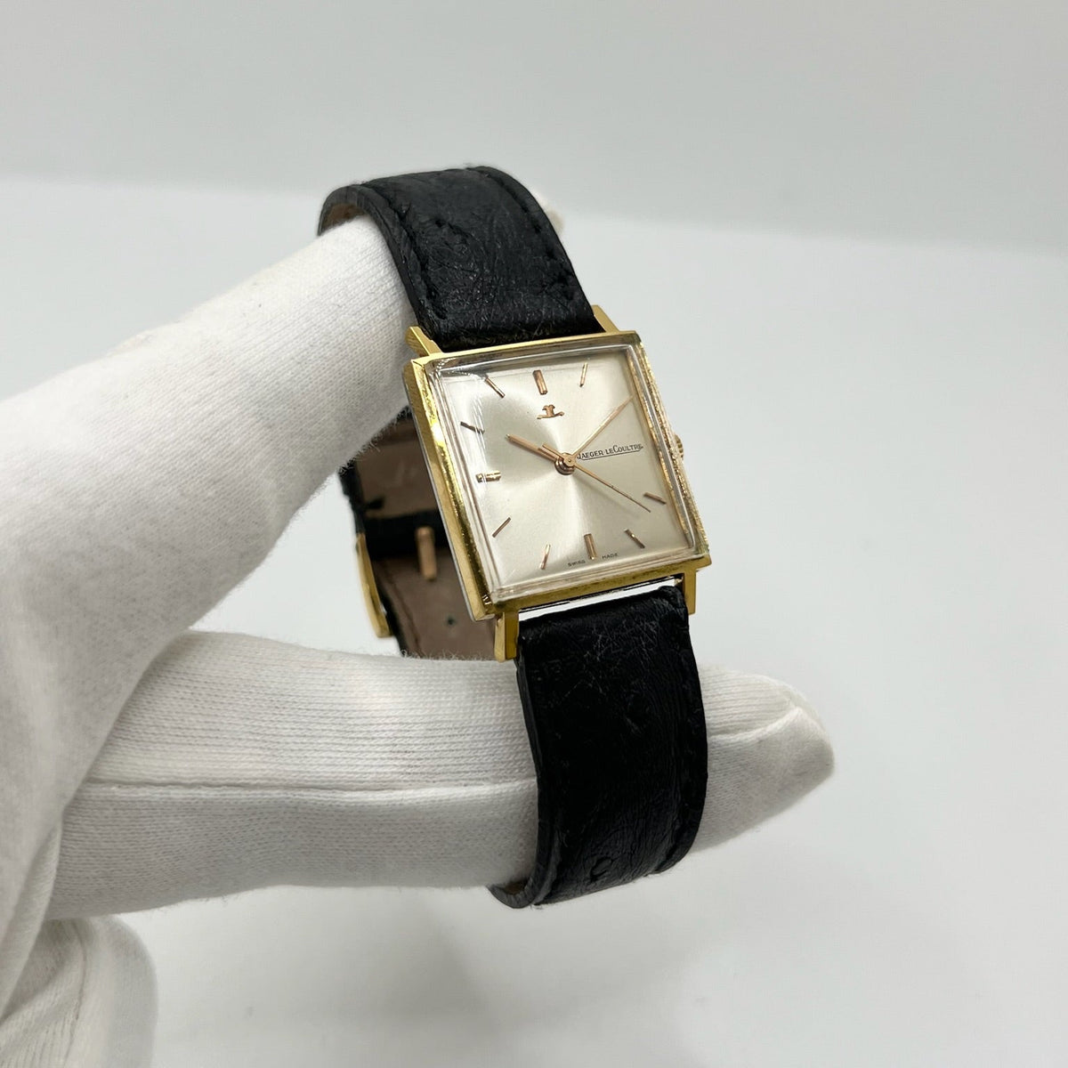 Montre JAEGER-LECOULTRE "Vintage Carrée" plaqué or, argent, acier et cuir