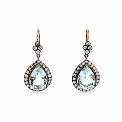 Boucles d'oreilles Pendantes en or jaune, argent, aigues-marines et diamants