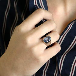 Bague Chevalière en or rose et aigue-marine