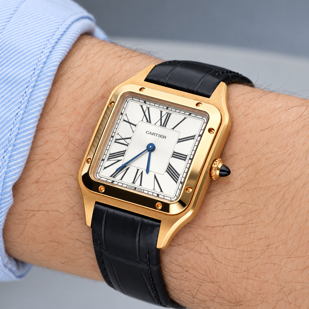 Montre CARTIER "Santos Dumont" GM en or rose et cuir