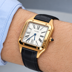 Montre CARTIER "Santos Dumont" GM en or rose et cuir