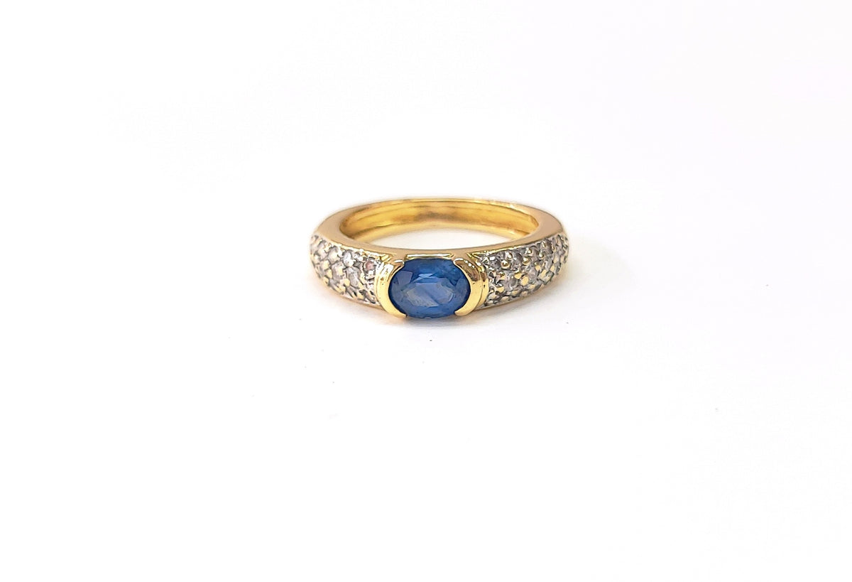 Bague Jonc en or jaune, saphir, et diamants