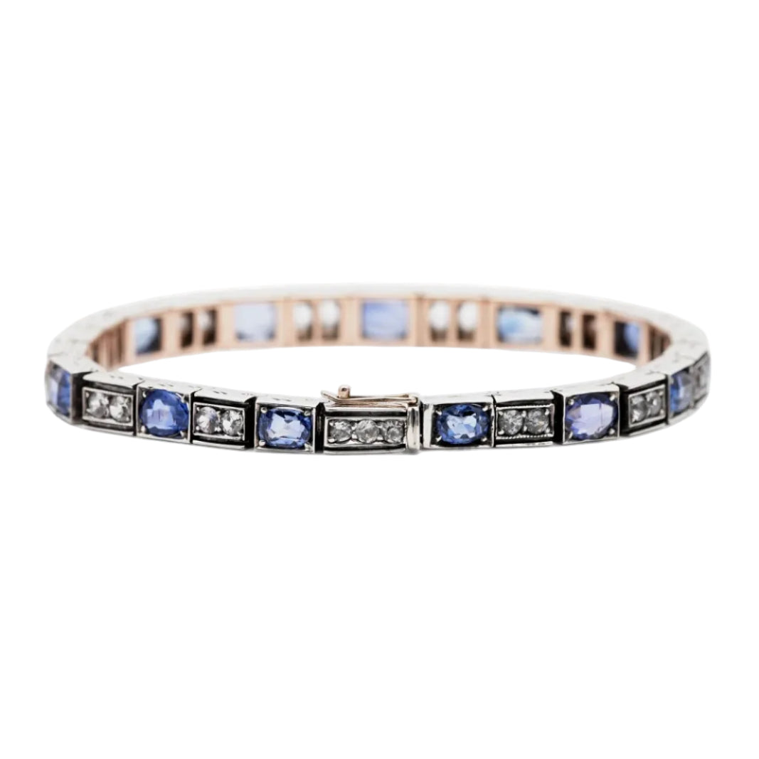 Bracelet Ligne en or jaune, argent et saphirs