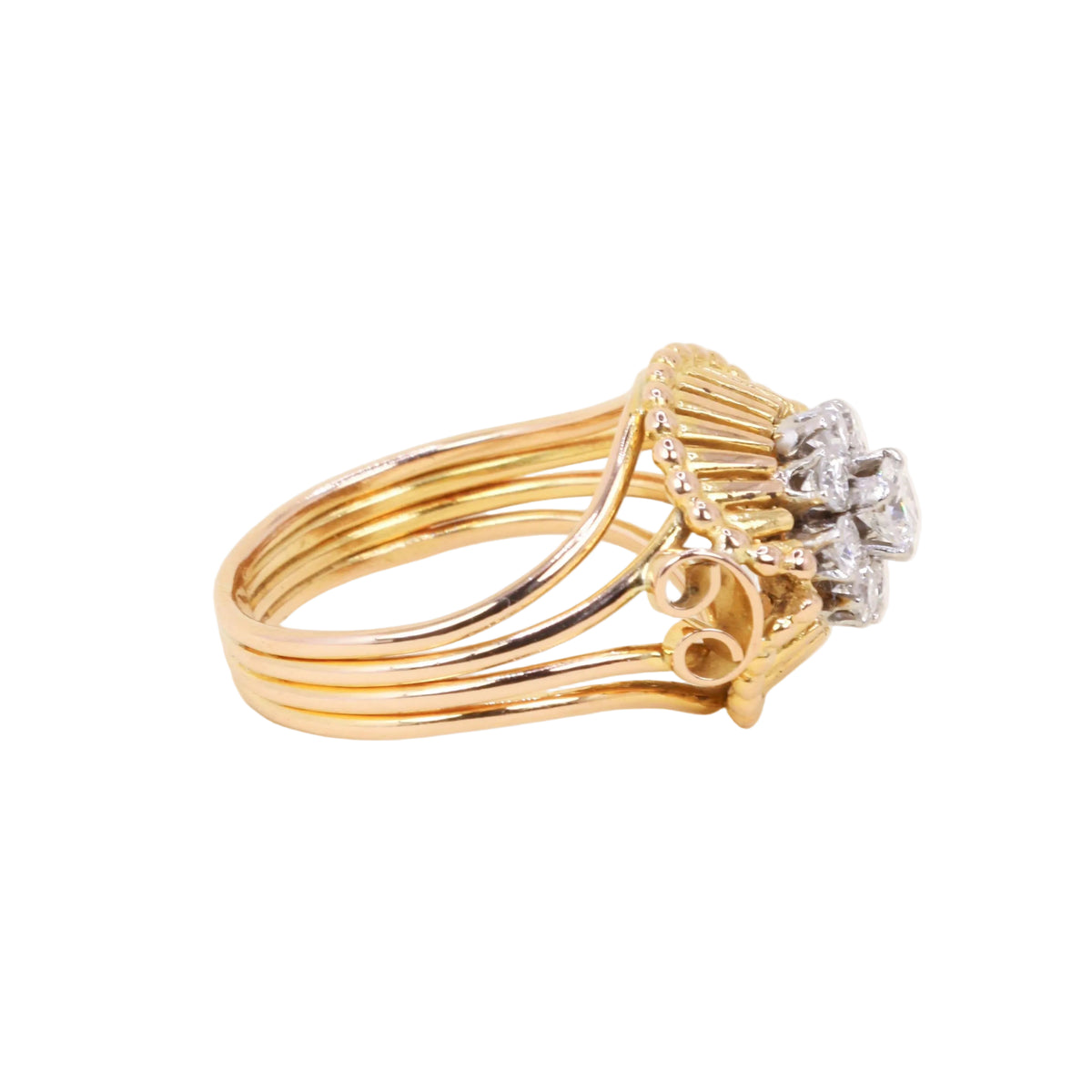 Bague Dôme en or jaune, platine et diamants
