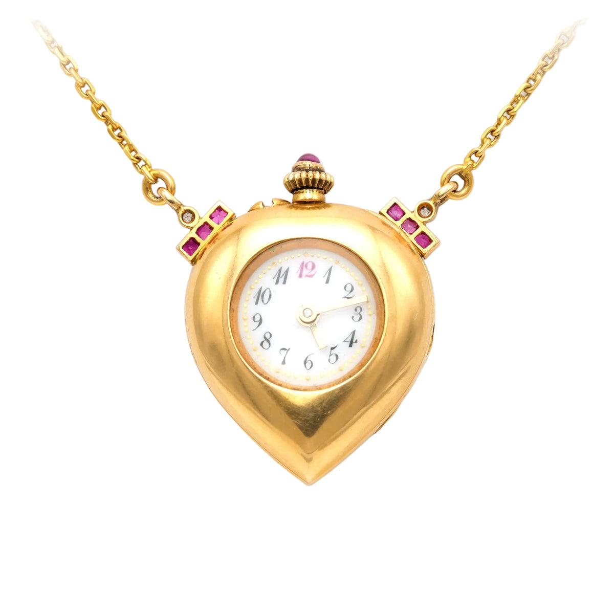 Collier Montre en or jaune, rubis et diamants