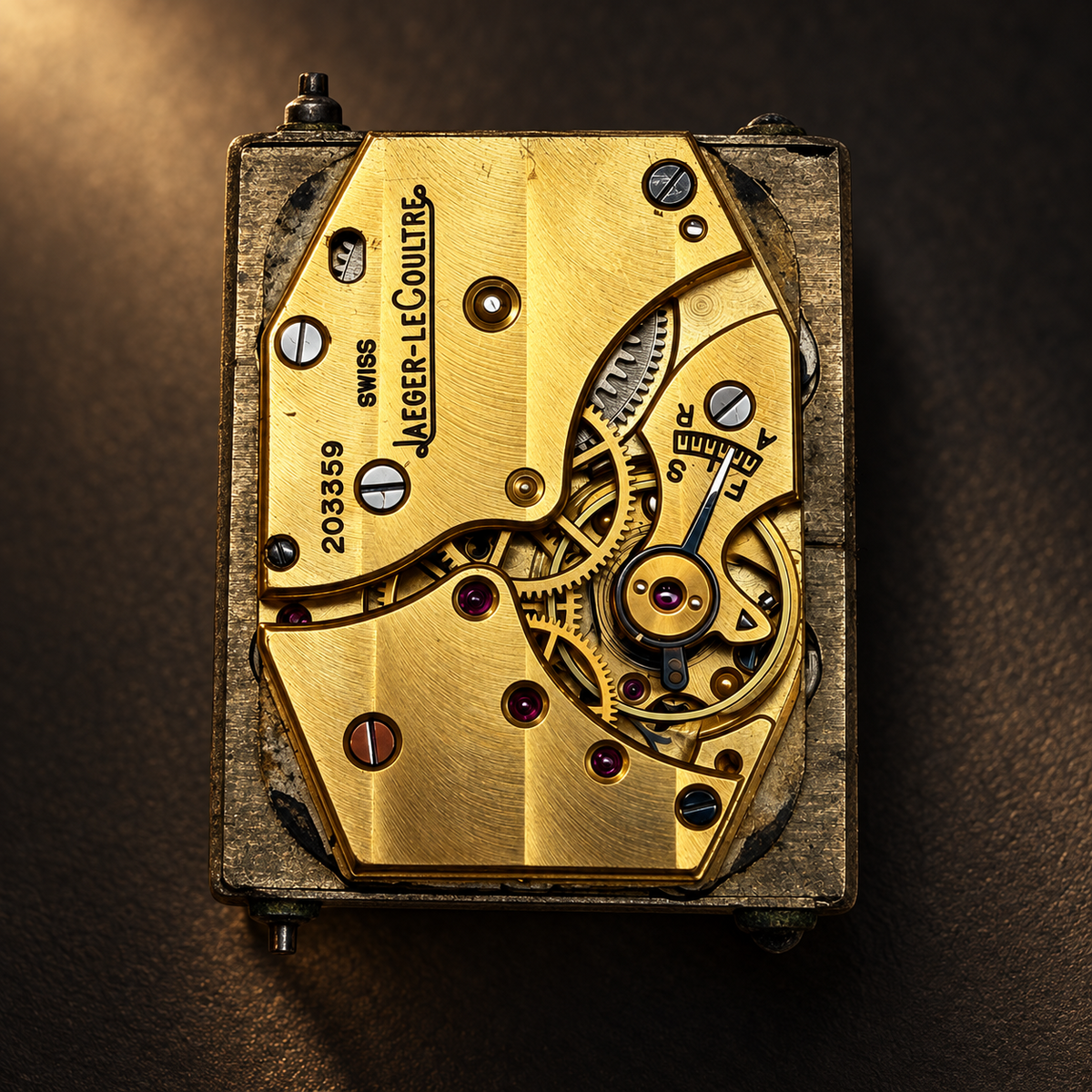 Montre JAEGER-LECOULTRE "Reverso Vintage" en or blanc, or jaune et cuir