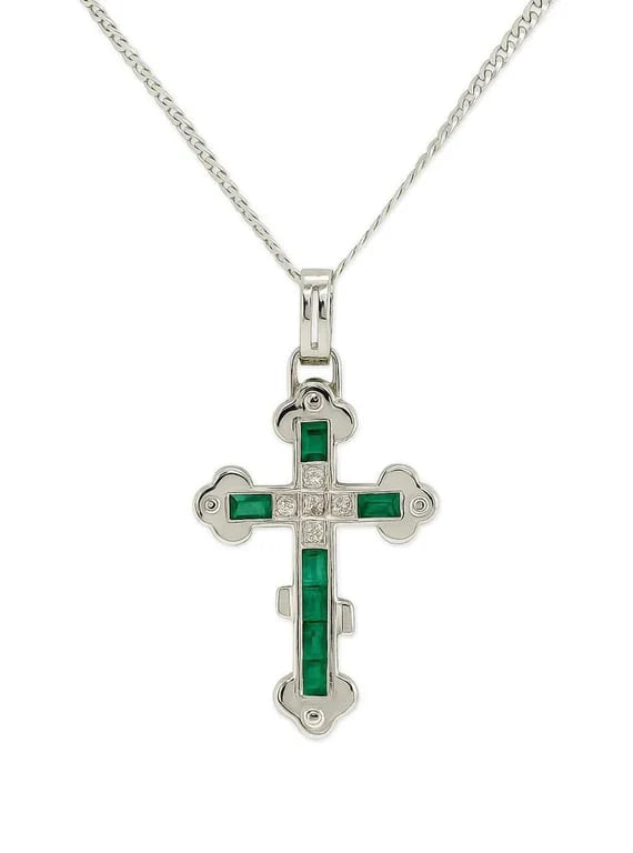 Collier Pendentif en or blanc, émeraude et diamants