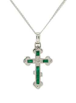 Collier Pendentif en or blanc, émeraude et diamants