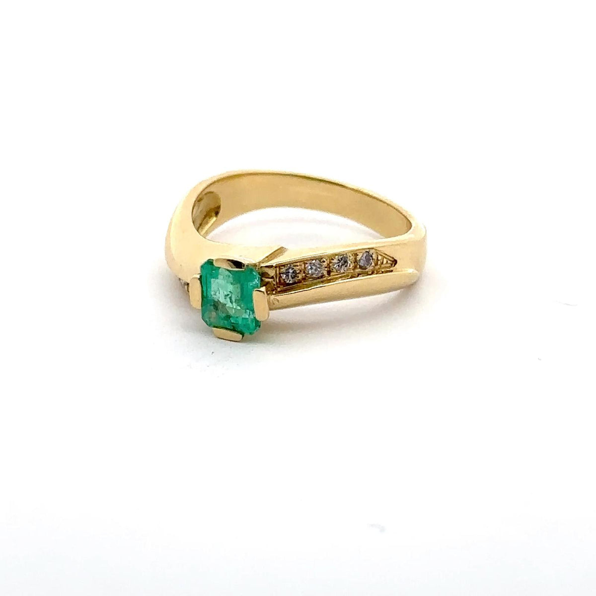 Bague Solitaire en or jaune, émeraude et diamants