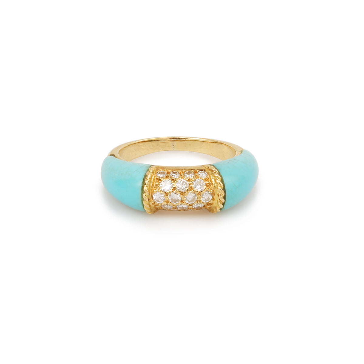 Bague Jonc en or jaune, turquoise et diamants