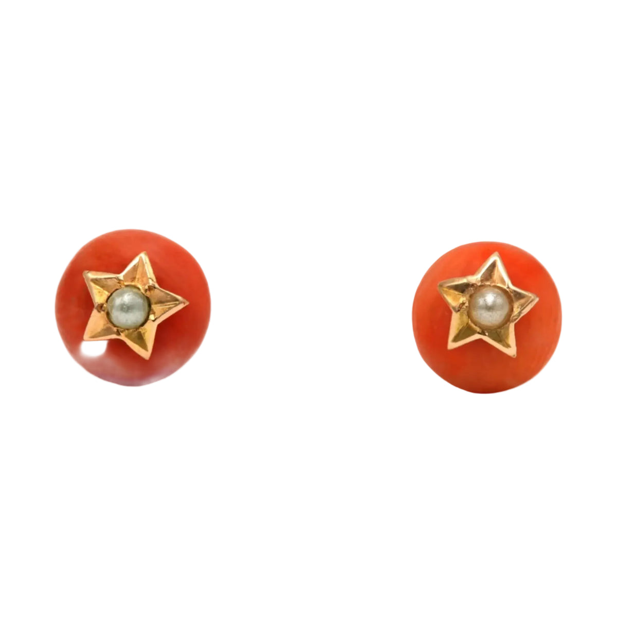 Boucles d'oreilles Puces en or jaune, corail et perles