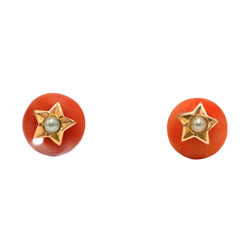 Boucles d'oreilles Puces en or jaune, corail et perles