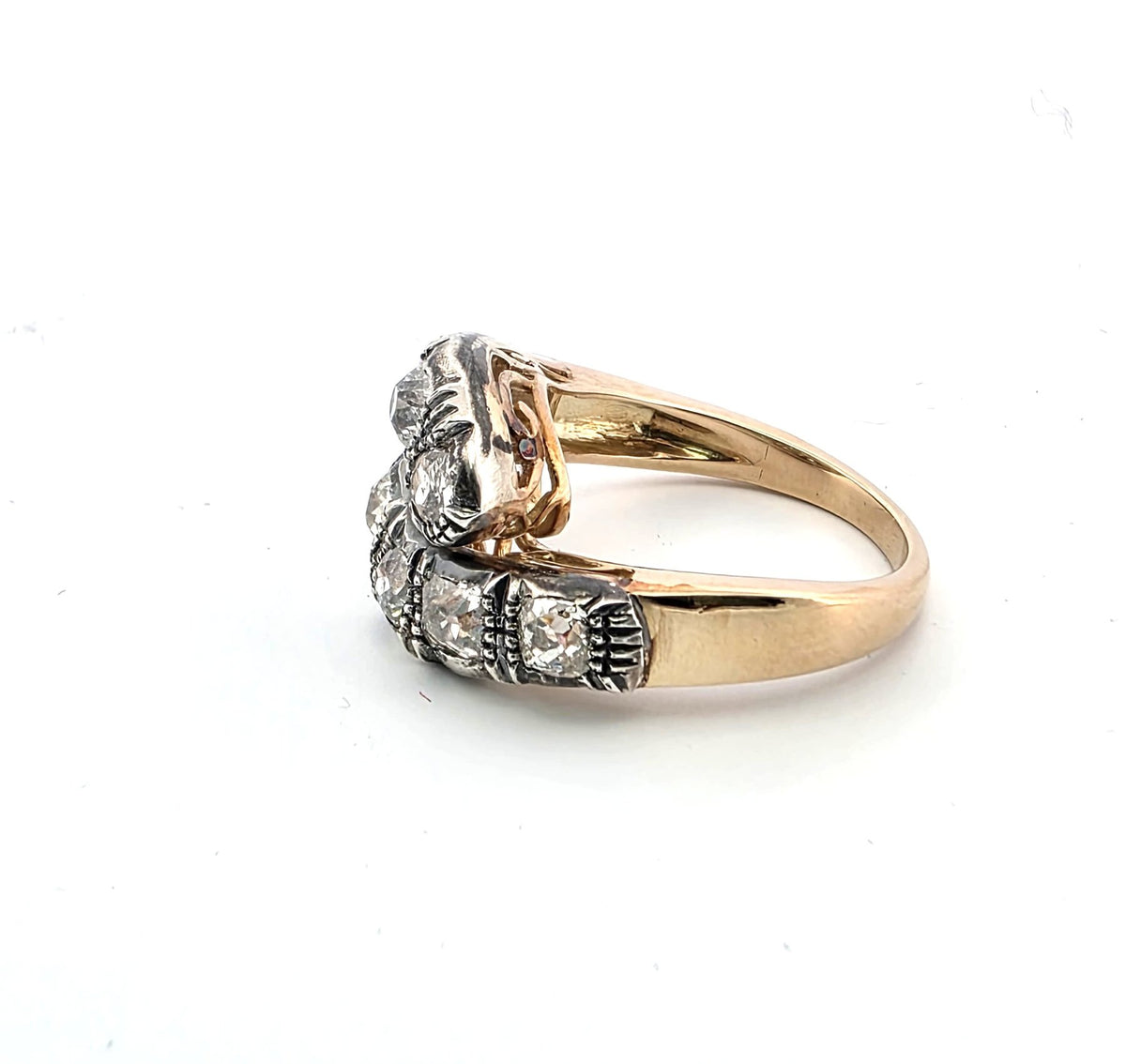 Bague Toi & Moi en or jaune, argent et diamants