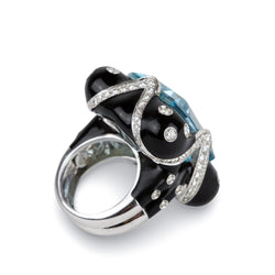 Bague Cocktail ANDRÉOLI "Santa Maria" en or blanc, résine, aigue-marine et diamants
