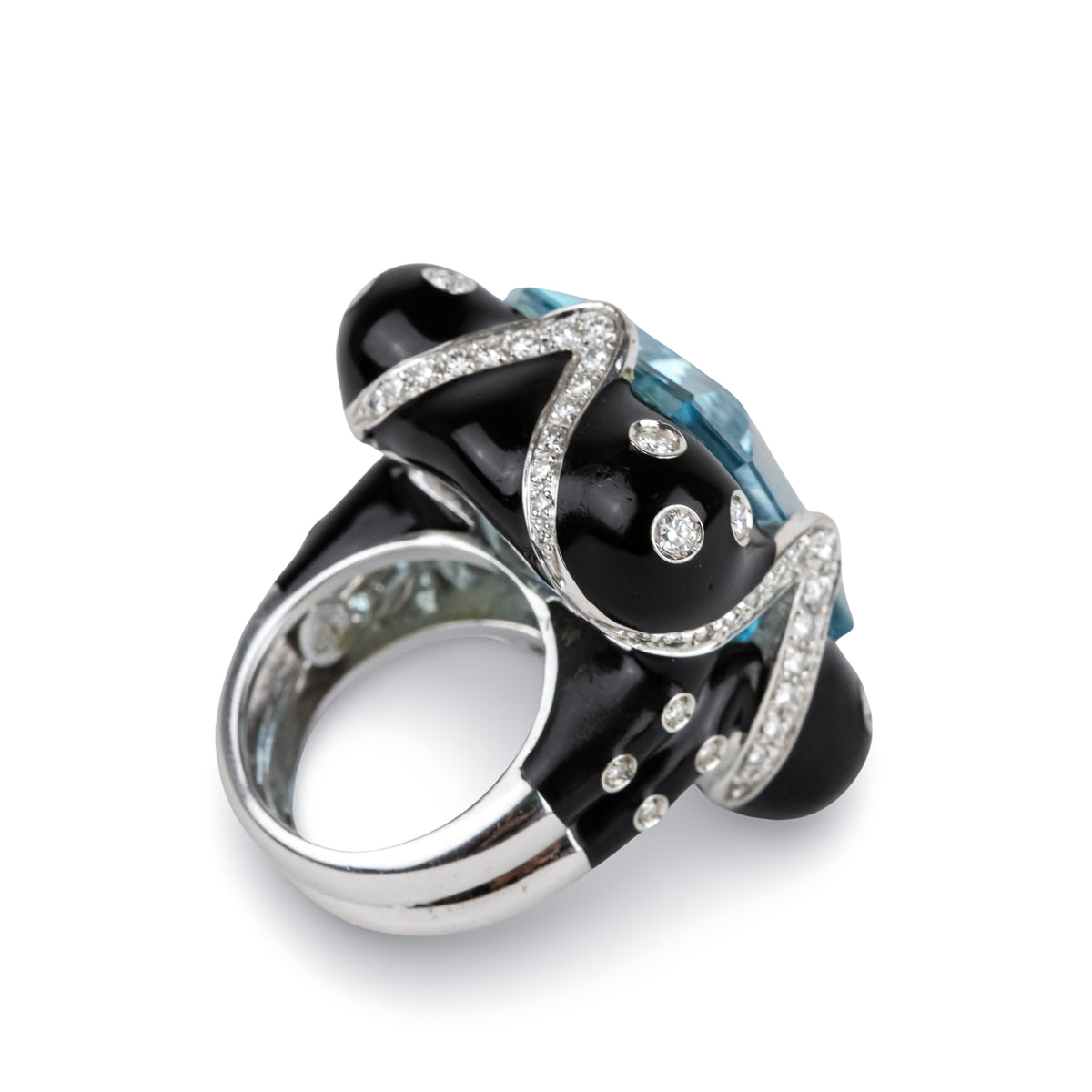 Bague Cocktail ANDRÉOLI "Santa Maria" en or blanc, résine, aigue-marine et diamants