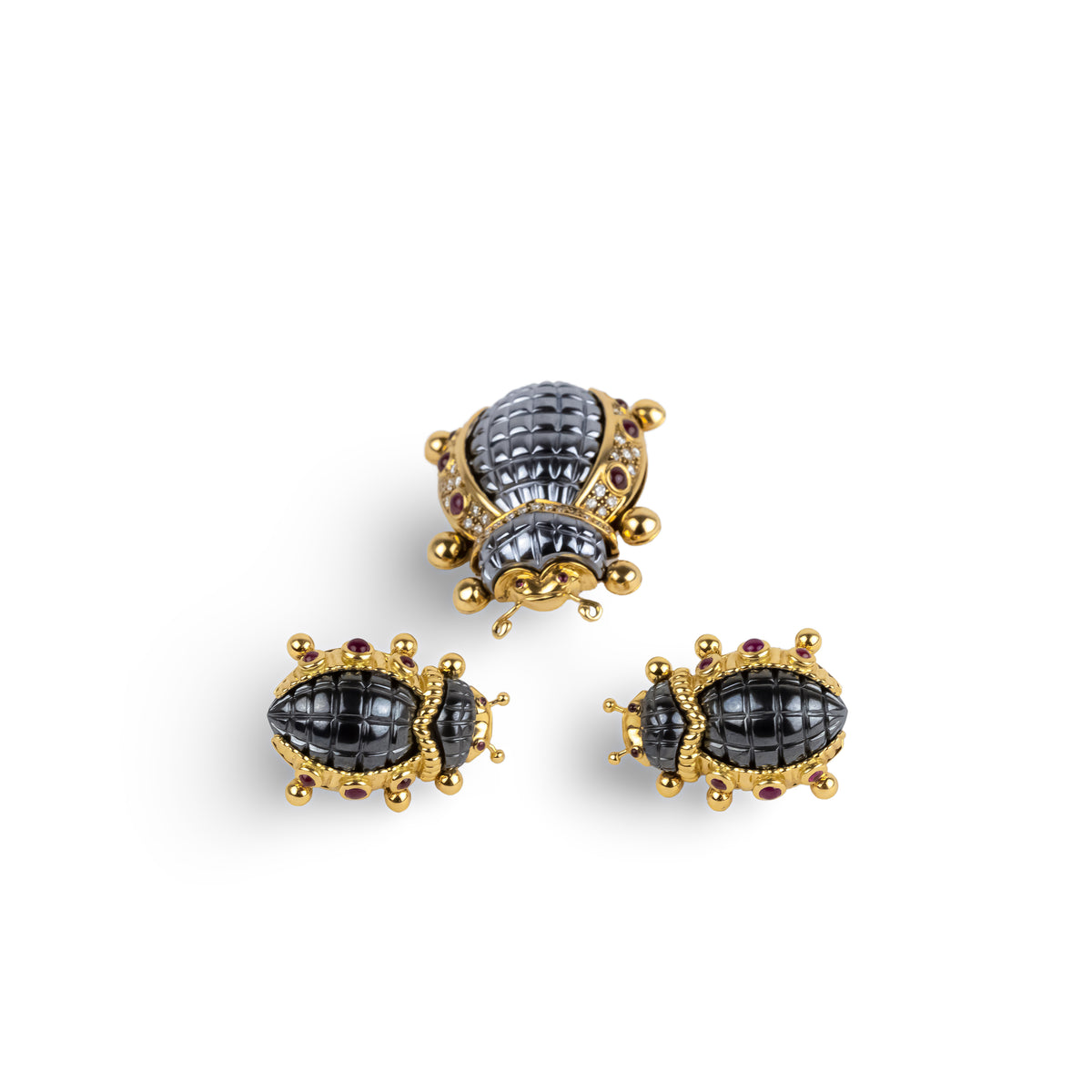 Parure Eva SEGOURA en or jaune, hématite et diamants