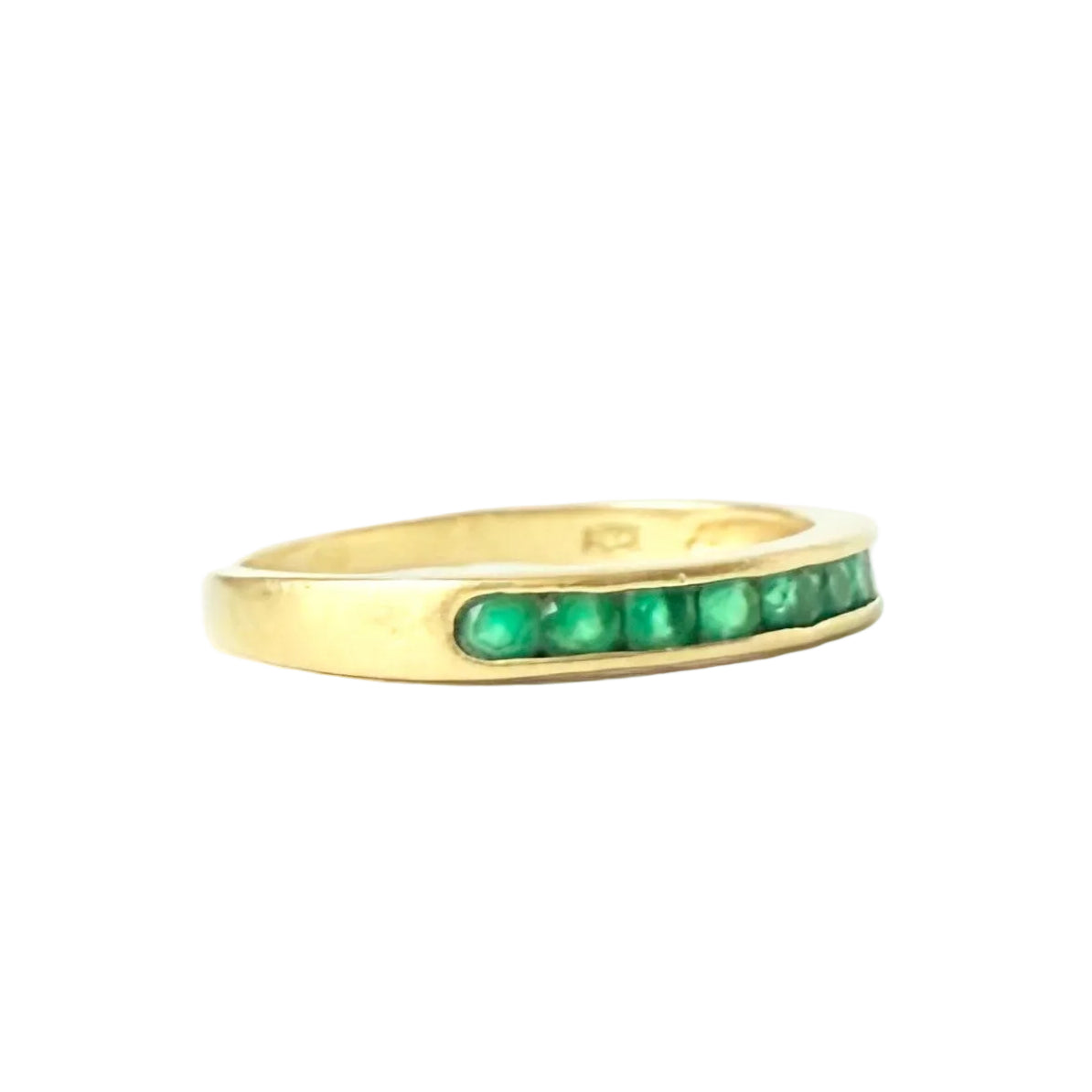 Bague Alliance en or jaune et émeraudes