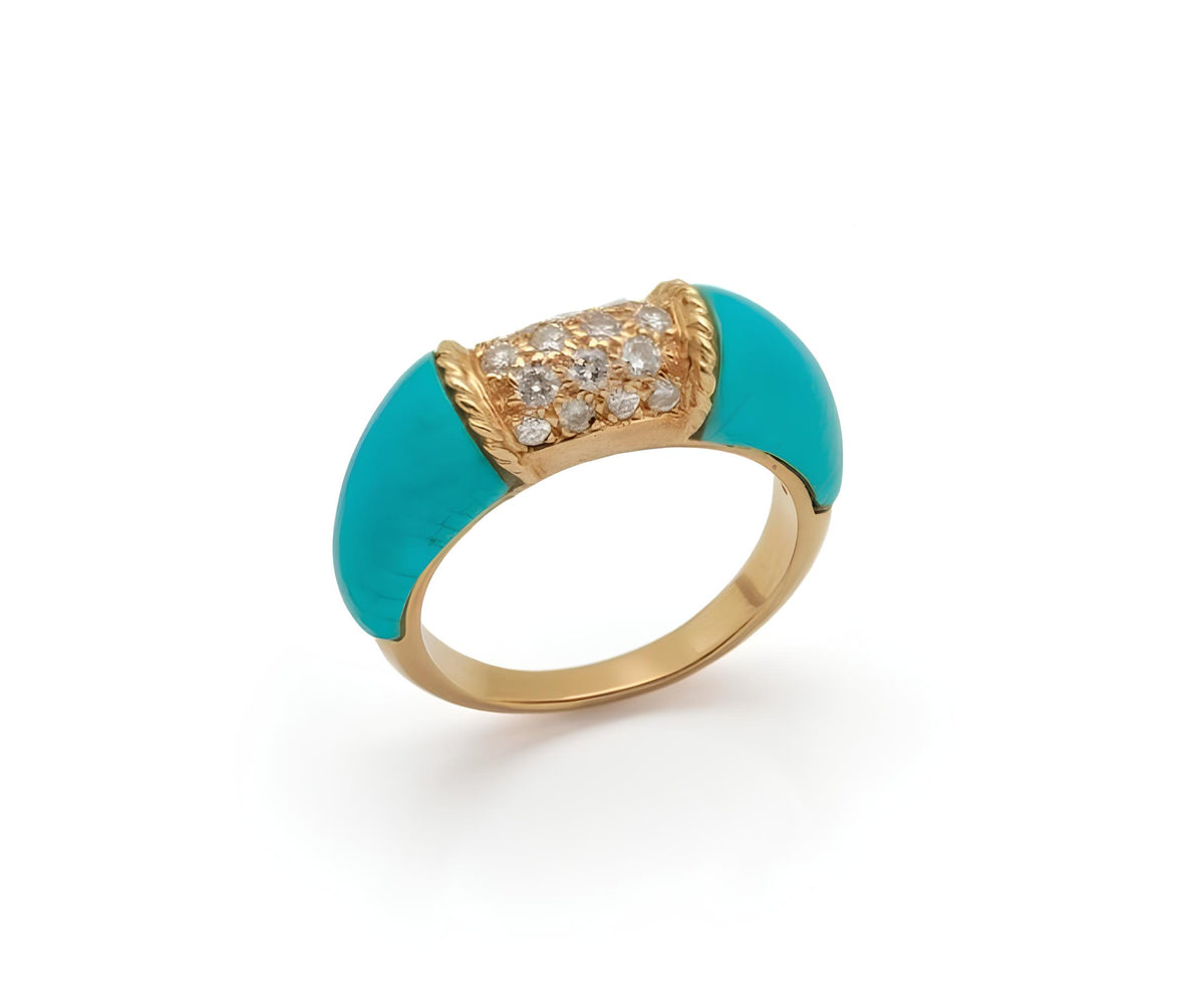 Bague Jonc en or jaune, turquoise et diamants