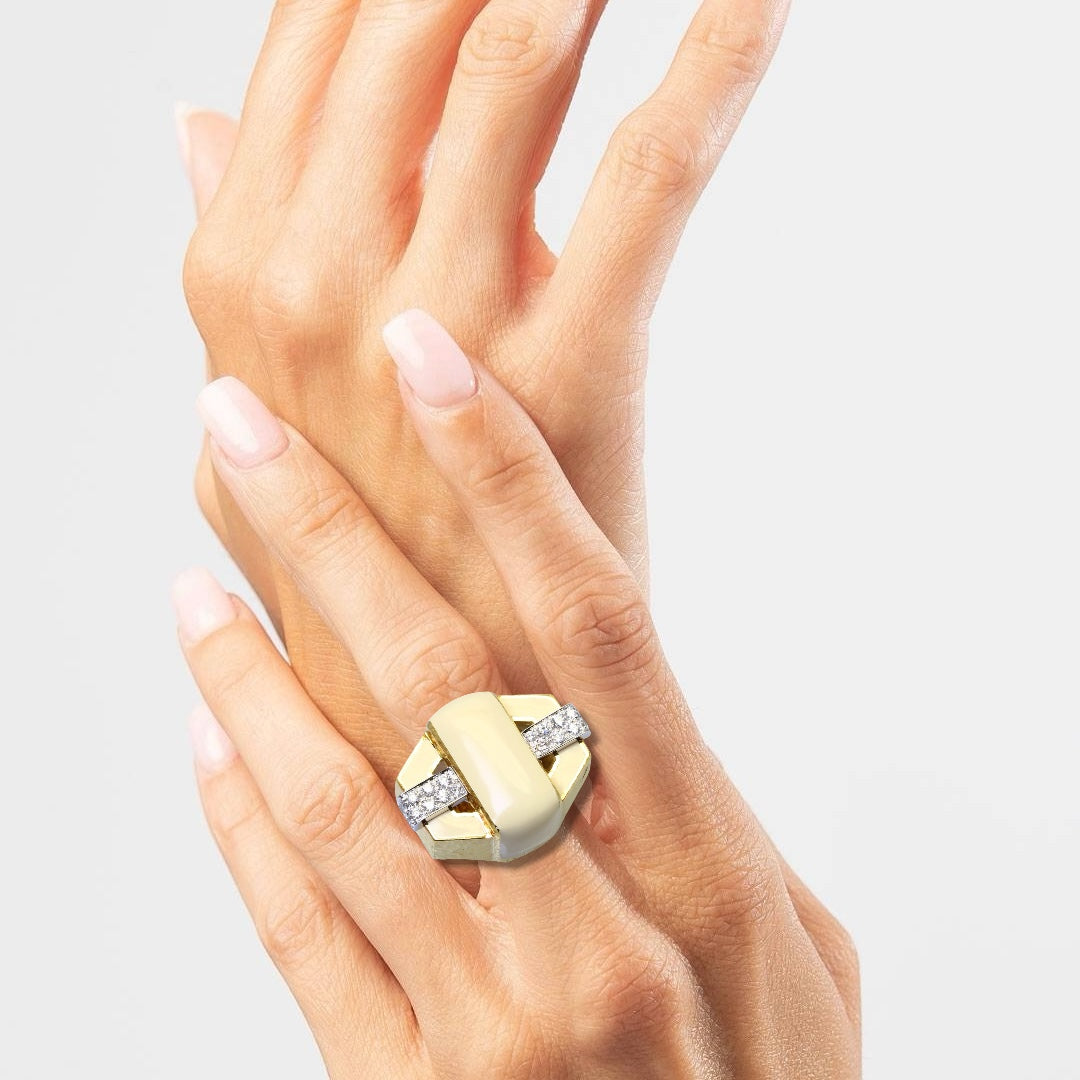 Bague Tank DAVID WEBB en or jaune, émail et diamants