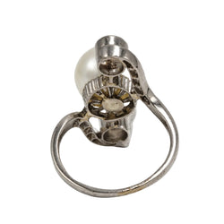 Bague Trilogie en platine, perle et diamants