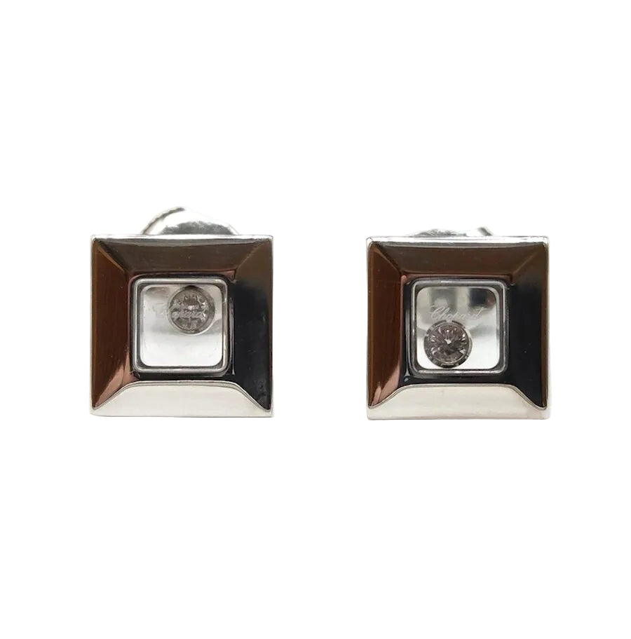 Boucles d'oreilles Puces CHOPARD "Happy Diamonds" en or blanc et diamants