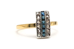 Bague en or jaune, saphirs et diamants