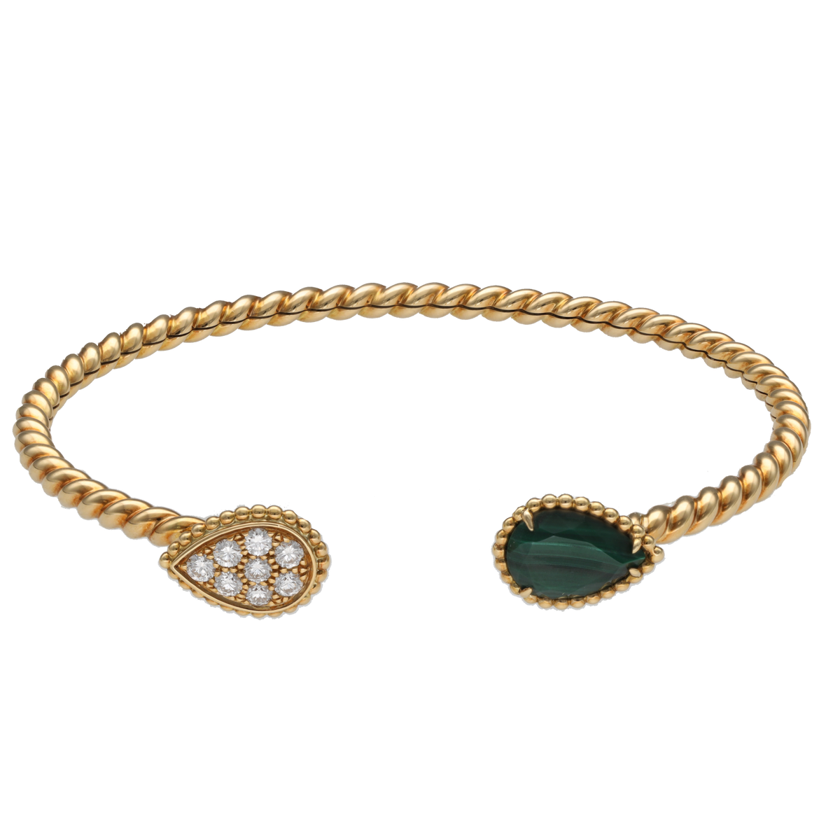 Bracelet Jonc BOUCHERON "Serpent Bohème" en or jaune, malachite et diamants