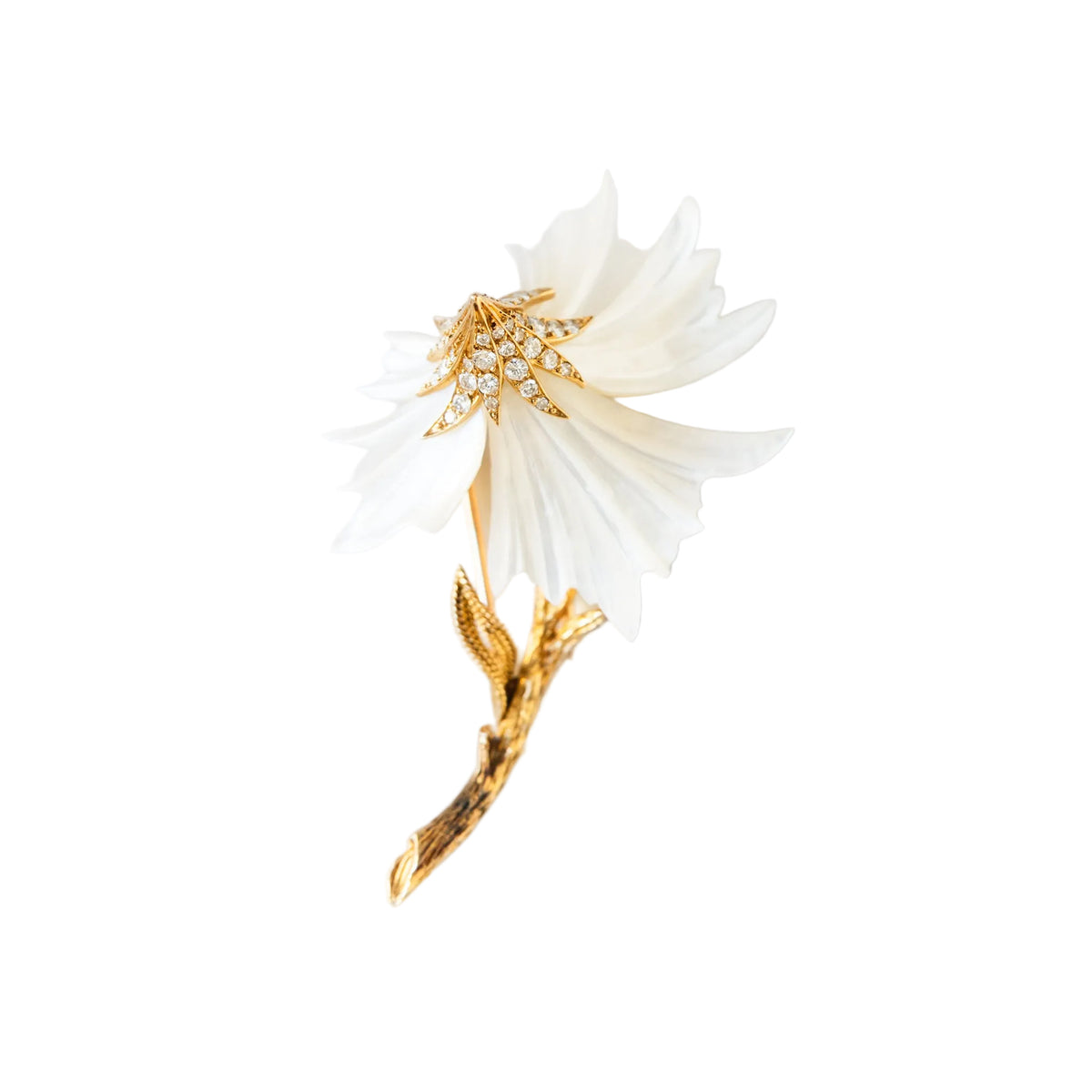 Broche Sterlé Fleur en or jaune et nacre