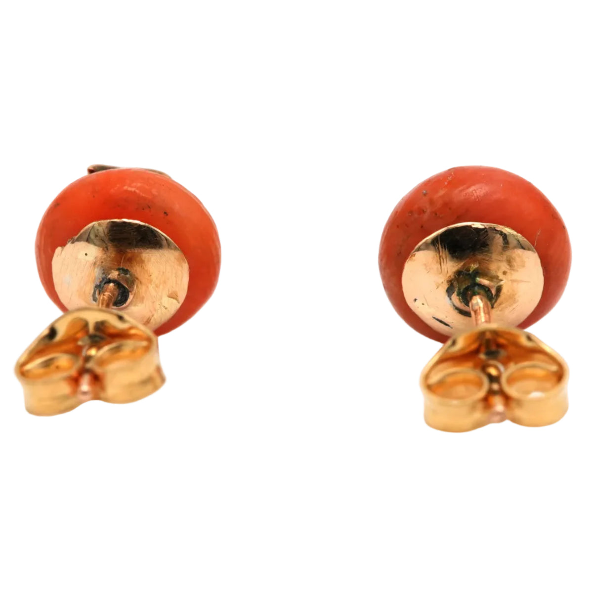 Boucles d'oreilles Puces en or jaune, corail et perles