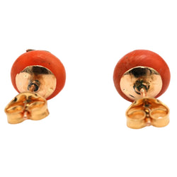 Boucles d'oreilles Puces en or jaune, corail et perles