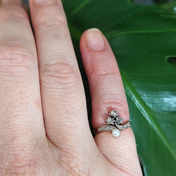 Bague en or rose, platine, perle et diamants