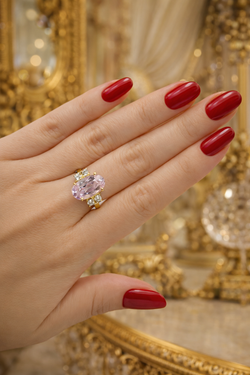 Bague Trilogie en or jaune, kunzite et diamants