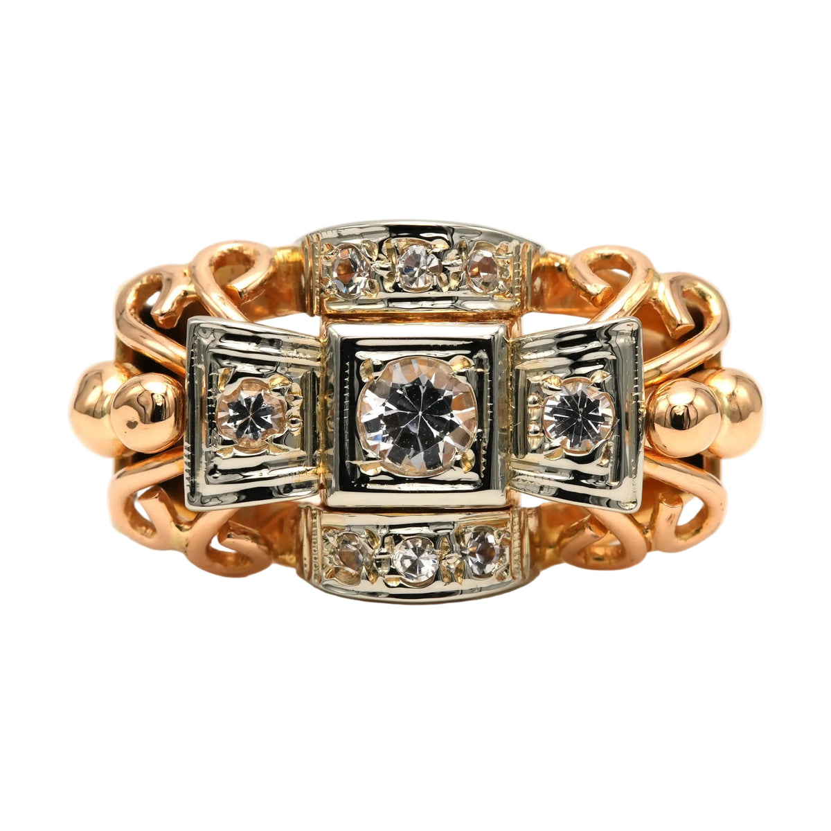 Bague Tank en or blanc, or jaune et zirconiums