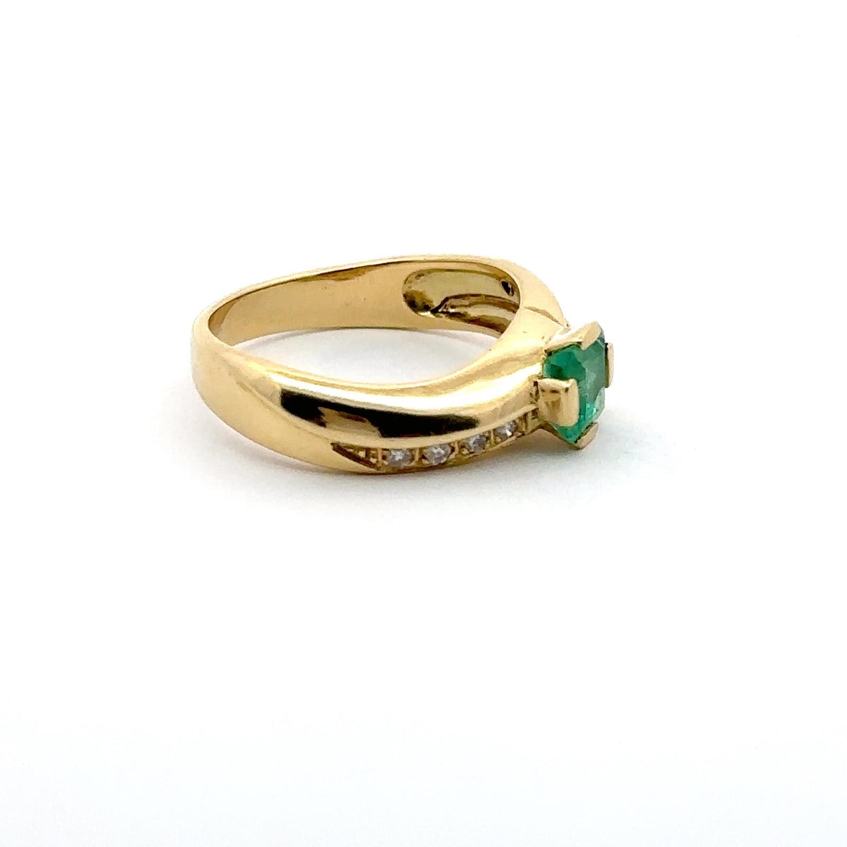 Bague Solitaire en or jaune, émeraude et diamants