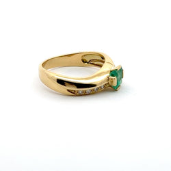 Bague Solitaire en or jaune, émeraude et diamants