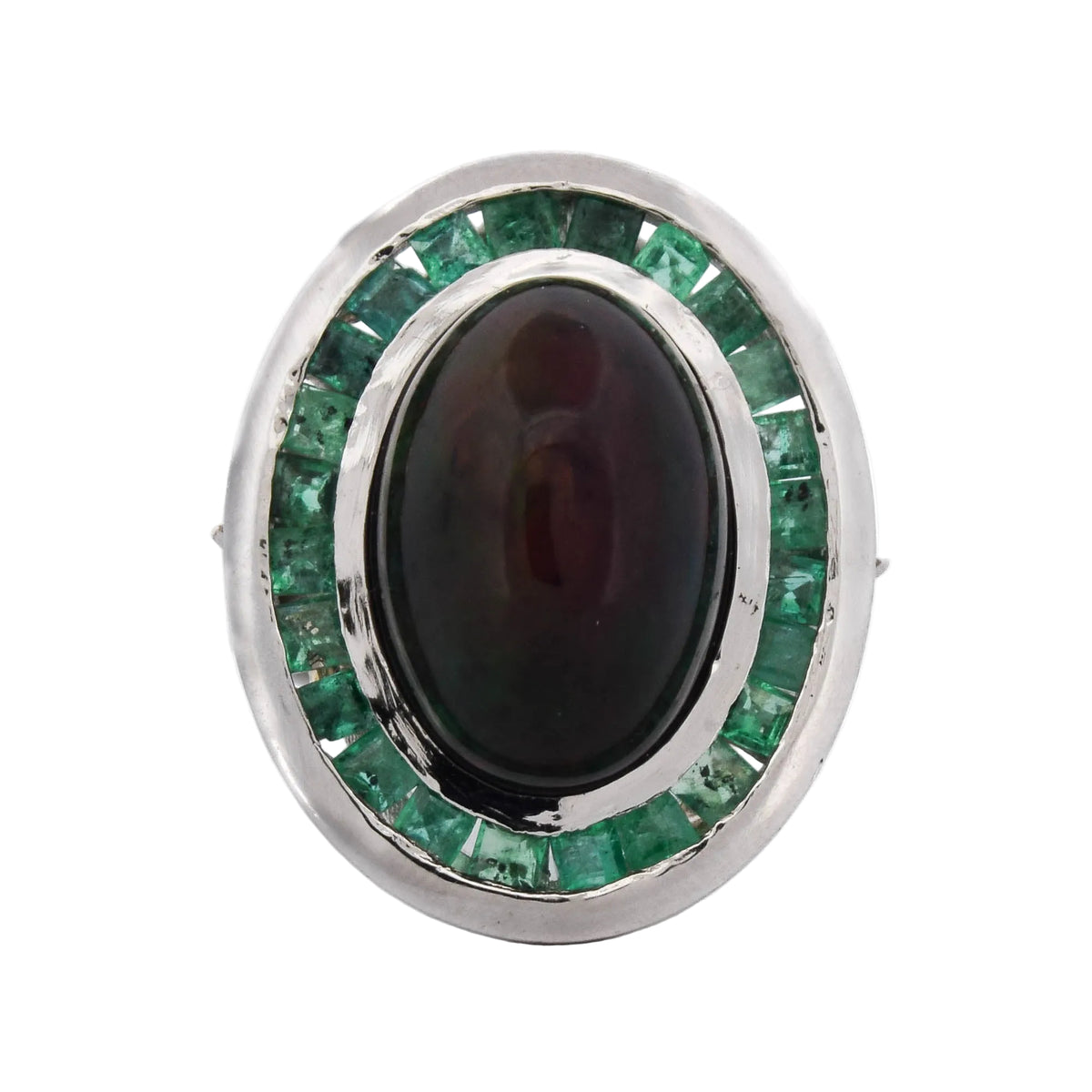 Bague Cocktail en platine, opale et émeraudes