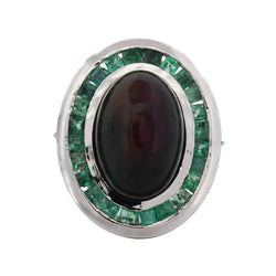 Bague Cocktail en platine, opale et émeraudes