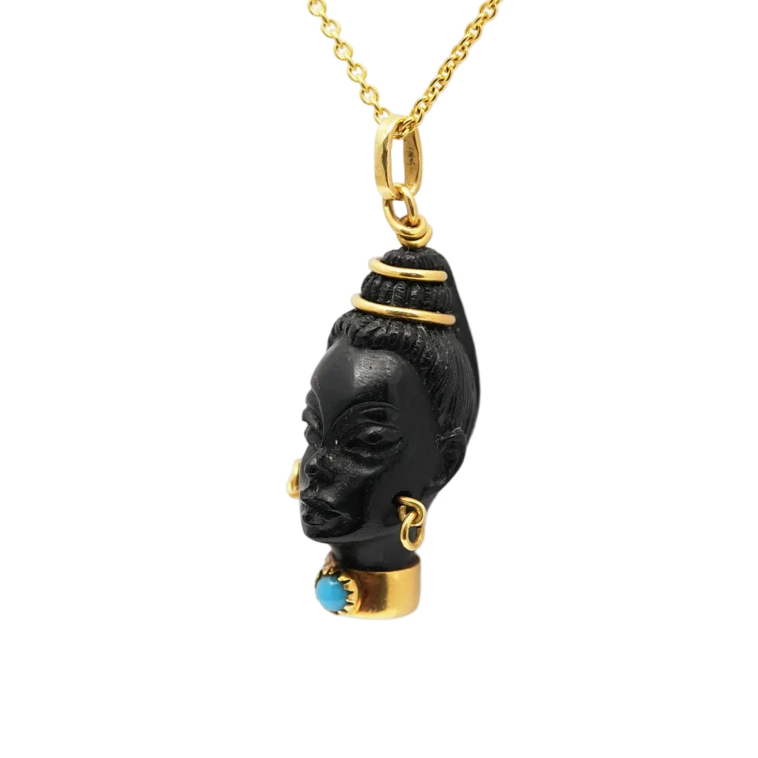 Pendentif en or jaune, ébène et turquoise
