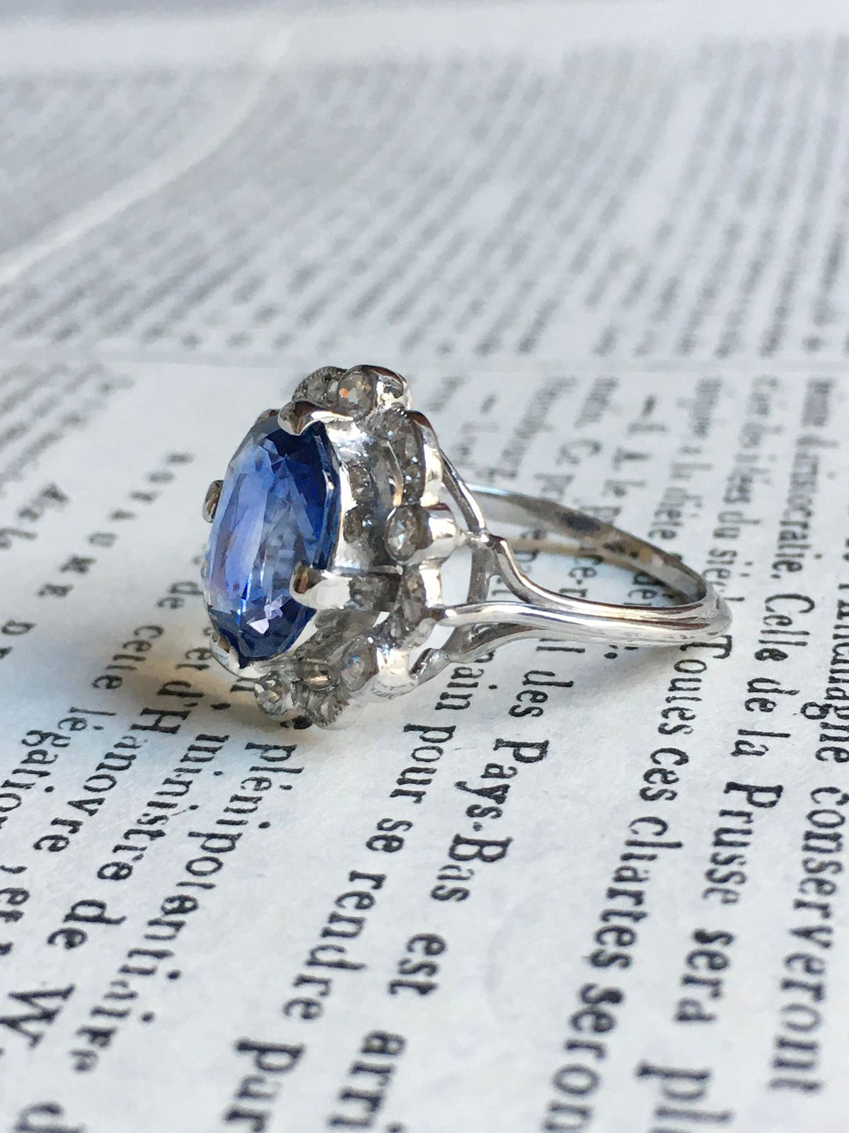 Bague Entourage en or blanc, platine, saphir et diamants