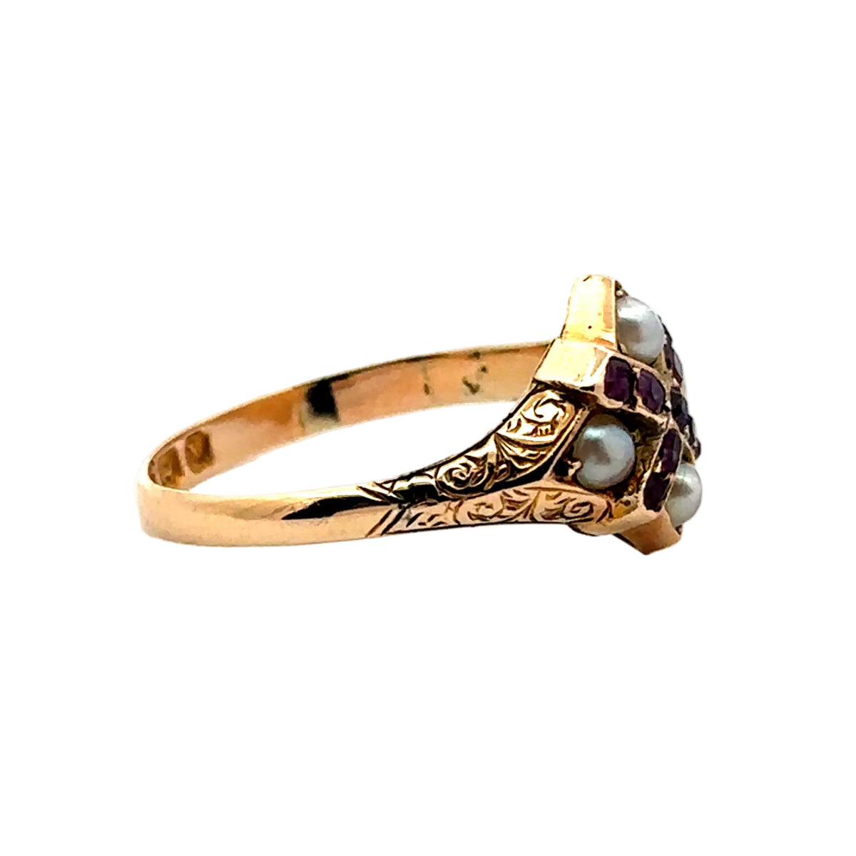 Bague en or jaune et perles
