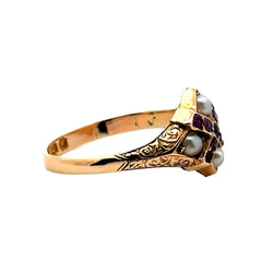 Bague en or jaune et perles