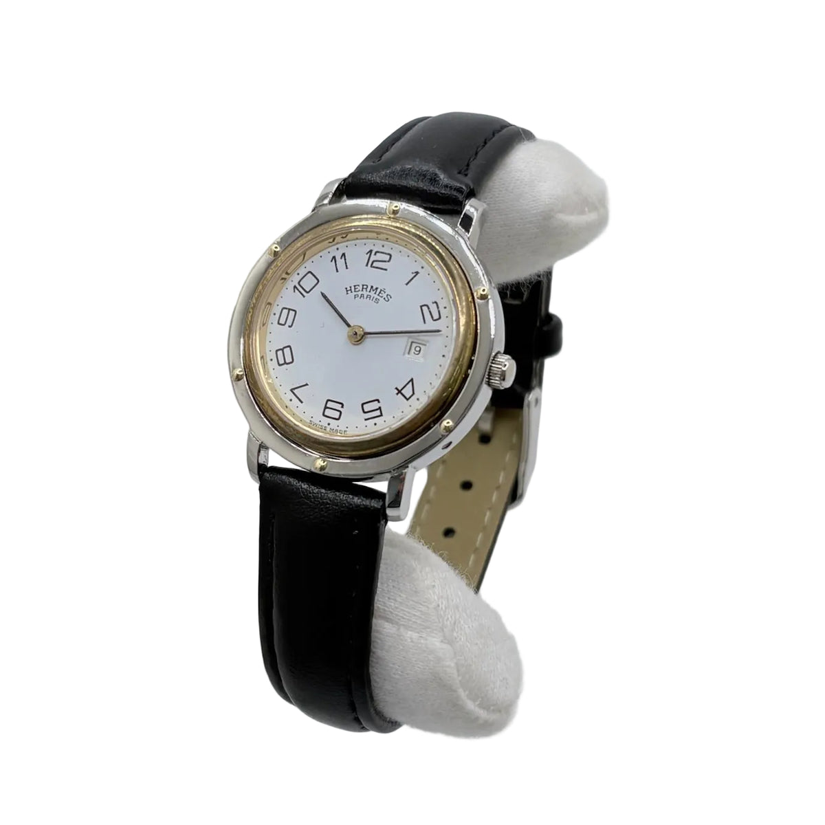 Montre HERMÈS Clipper en or jaune, acier et cuir