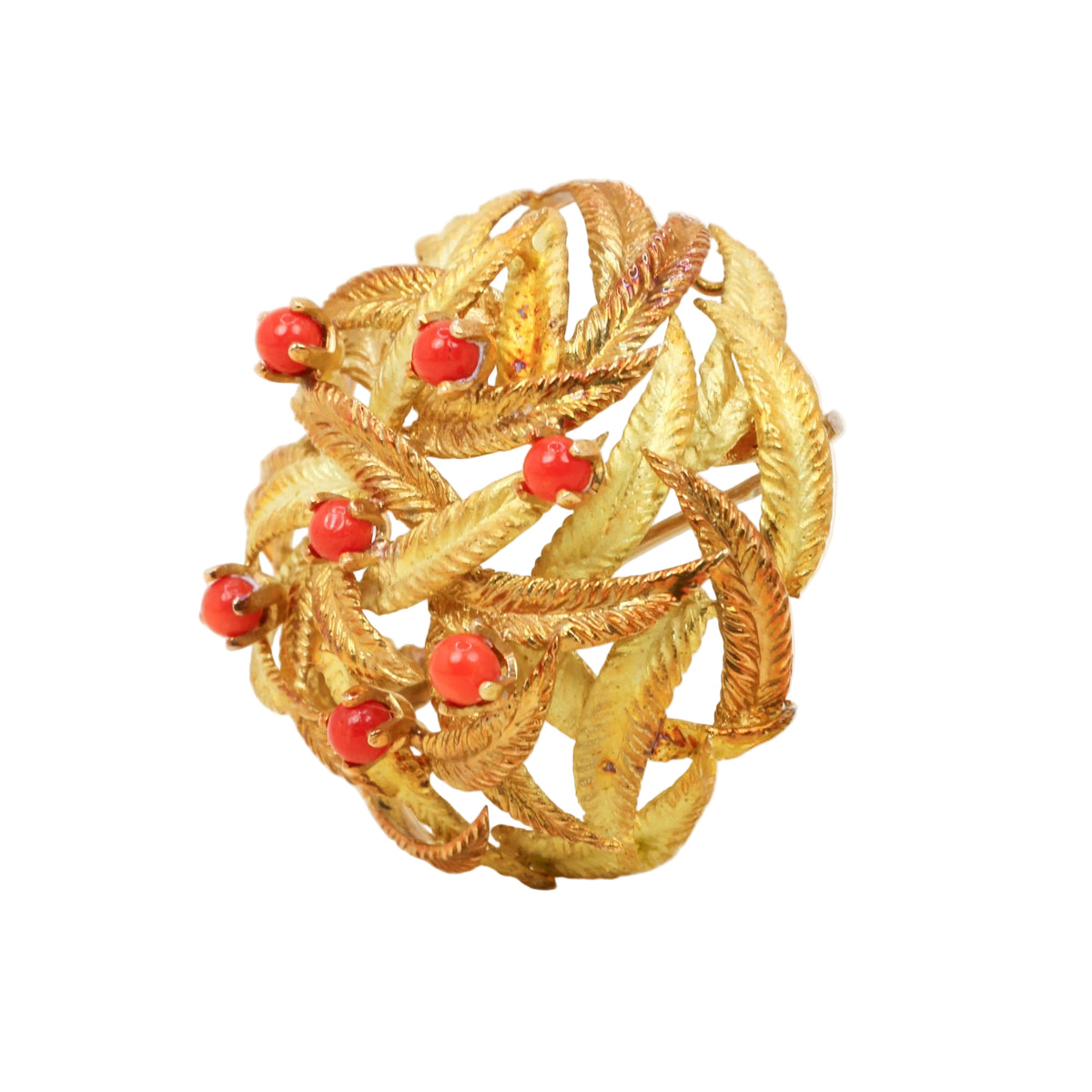 Broche en or jaune et corail
