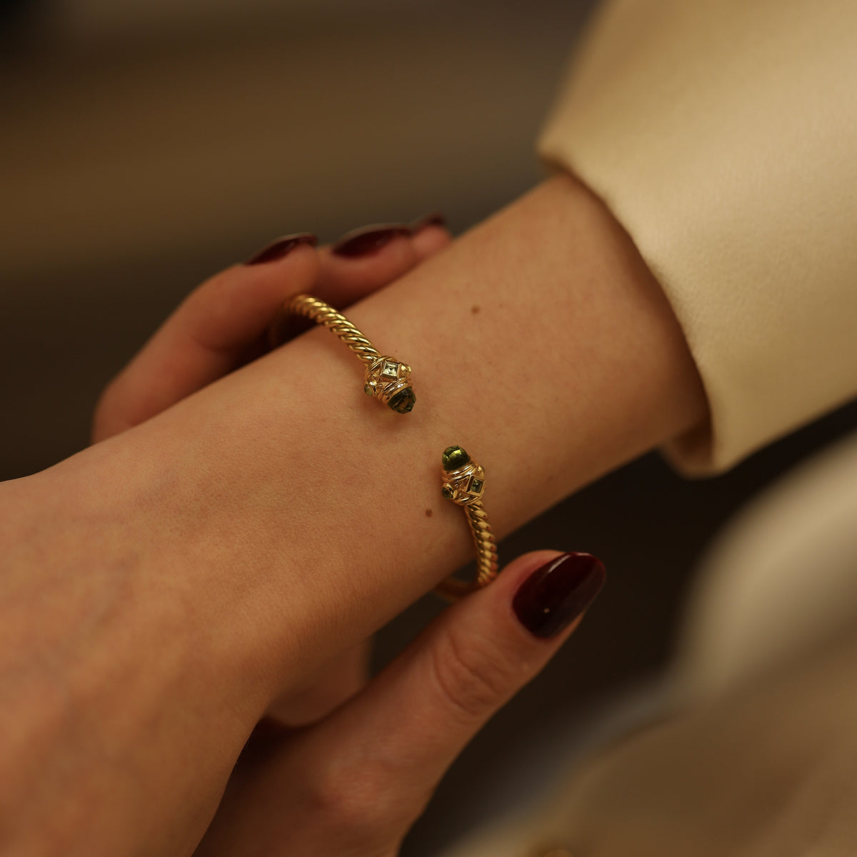 Bracelet Jonc DAVID YURMAN "Renaissance Cable Spira" en or jaune et cabochons